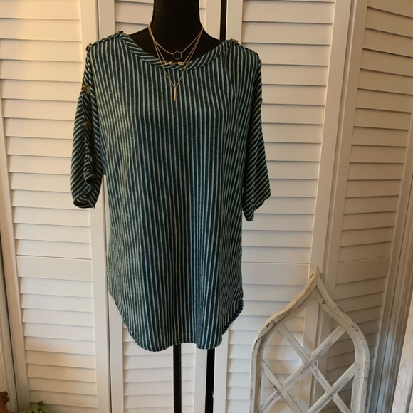 ❌SOLD❌ Kim & Cami Teal & White Stripe Womens Top 1X NWOT - Picture 4 of 15